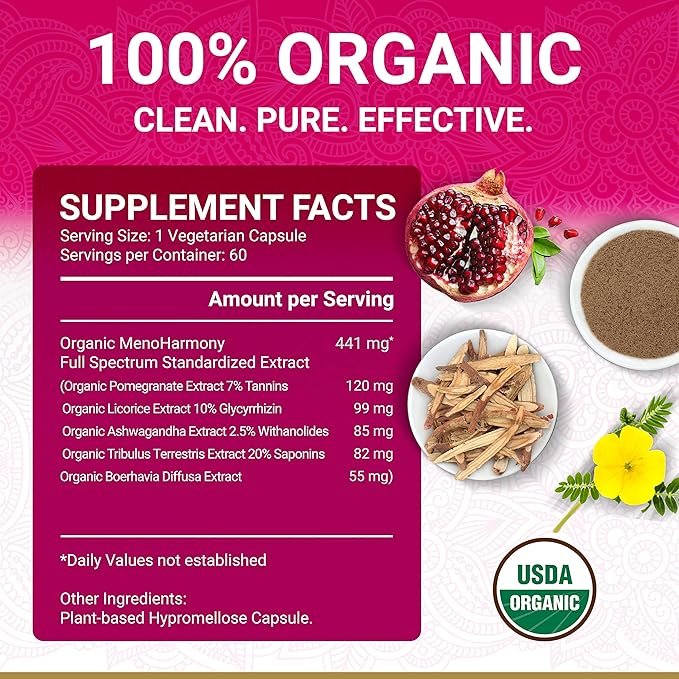 3 Menopause Supplements for Women - USDA Organic | Menopause Support | Female Hormone Balance Supplement | Also Supporting with Premenopause and Perimenopause | 60 Vegan Capsules