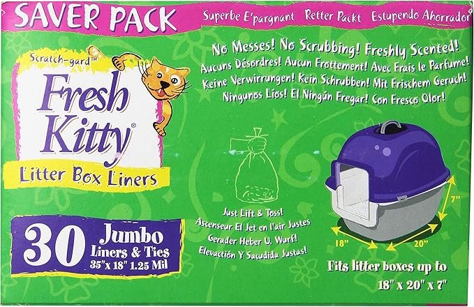 1 30 Count Fresh Kitty Litter Box Liners Super Thick, Durable, Easy Clean Up Jumbo Scented, Bags with Ties for Pet Cats