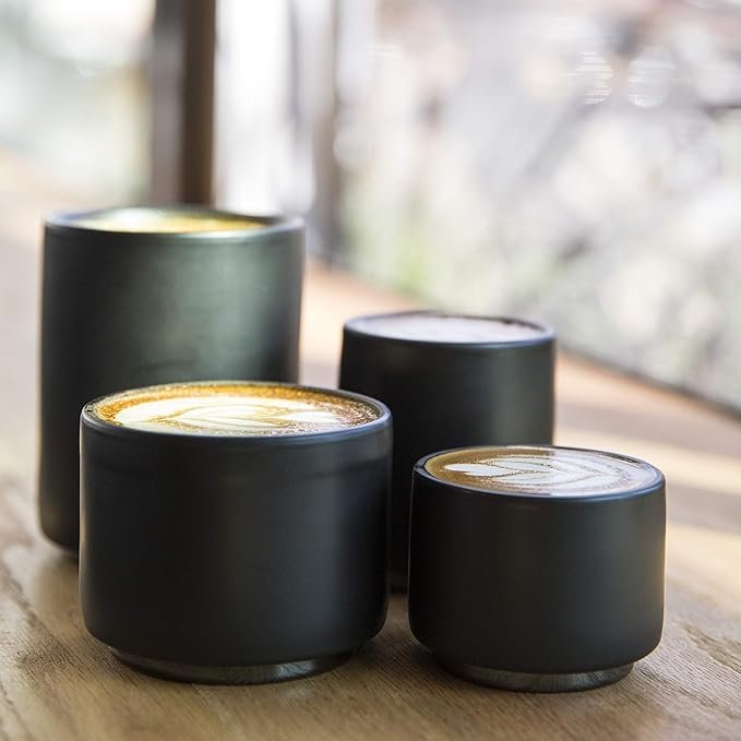 3 Fellow Milken Espresso Cups - Insulated Ceramic Coffee Mug, Matte Black with Graphite Base, 6.5 oz