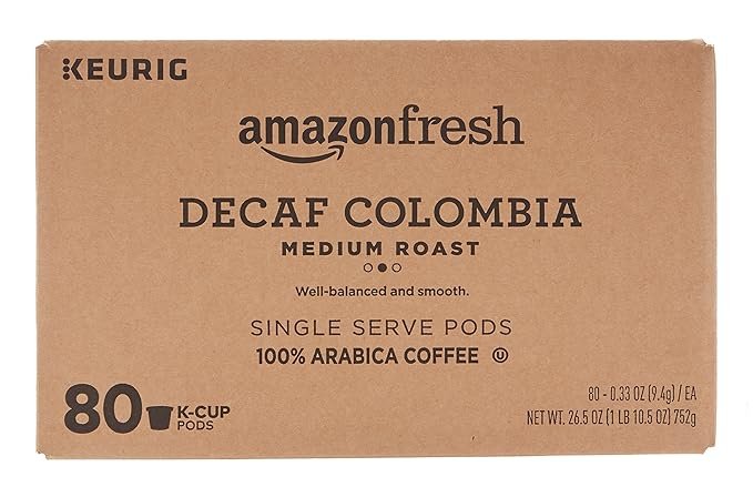 1 AmazonFresh 80-Count Decaf Colombia Medium Roast K-Cups, Compatible with Keurig K-Cup Brewers