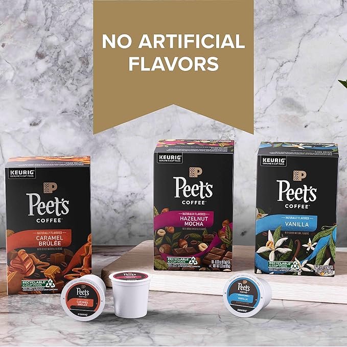 3 Peet's Coffee K-Cup Pods - Variety Pack, 60 Count (6 Boxes of 10 Pods), Vanilla Cinnamon, Hazelnut Mocha, Caramel Brûlée Flavors