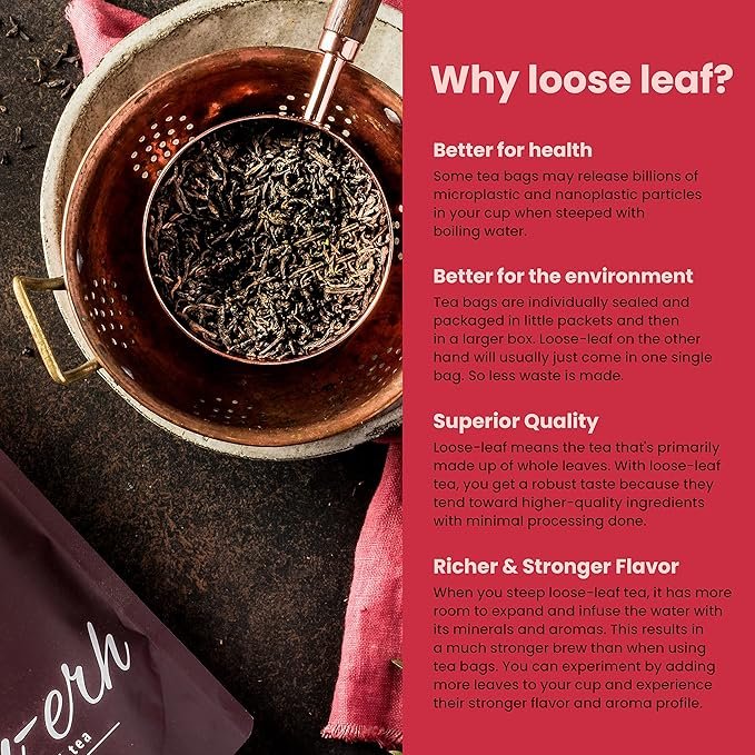 2 Gardenika Organic Puerh Loose Leaf Tea – High-Caffeine Black Fermented Leaves – Kosher, No Natural or Artificial Flavors – 4 oz