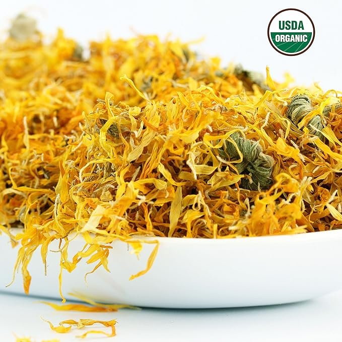 4 Calendula Tea 1LB (16Oz) 100% CERTIFIED Organic Whole Flower Calendula Herbal Tea (Calendula Officinalis), Caffeine Free in 1 lbs. Bulk Resealable Kraft BPA free Bags from U.S. Wellness