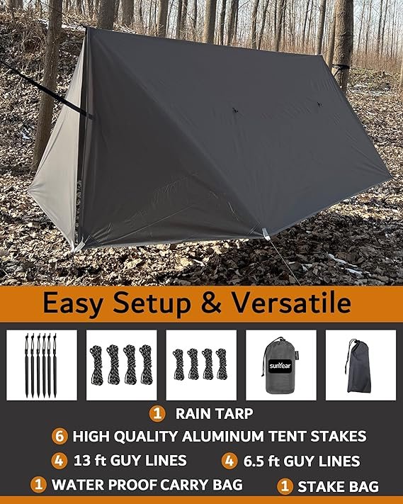 1 Sunyear Hammock Rain Fly Waterproof - Premium Hammock Tarp with Doors to Stay Warm and Dry in All Seasons | Portable and Lightweight Camp Rain Fly with All Installations Included | 11 Ft / 2lbs