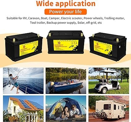 5 Battery 100Ah 12V 1280Wh Deep Cycle Lithium Iron Phosphate Battery+ Built-in BMS Golf Cart EV RV Solar Battery