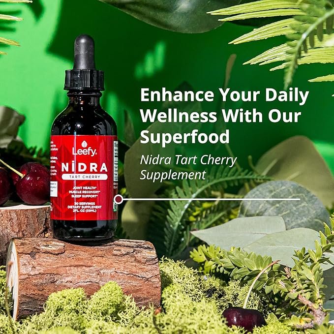 1 Leefy Organics Tart Cherry Supplement Nidra - Fast Absorbing, Non-GMO, Gluten-Free - Promotes Recovery, Joint Support, Pain Relief, Sleep & Circulation for Adults - 2 Oz
