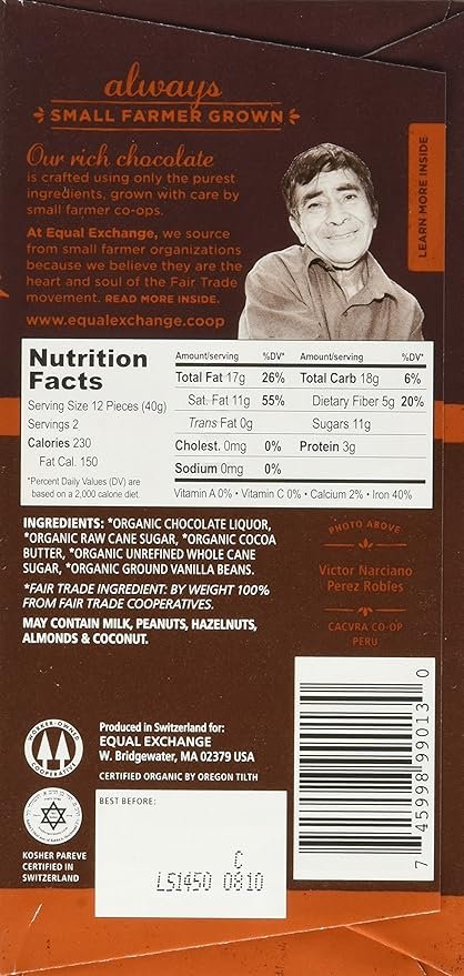 1 Equal Exchange Organic Very Dark Chocolate, 2.8 Ounce, Pack of 6