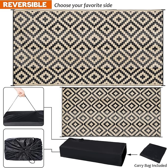 4 SAND MINE Reversible Mats, Black & Beige, 9' x 18'