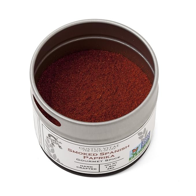 1 Smoked Spanish Paprika - Non GMO - Packed In Magnetic Tins - Sustainable - Grown in USA - All Natural - Not Irradiated - Crafted By Gustus Vitae - 1.6 Oz Net Weight - 4 Oz Tin