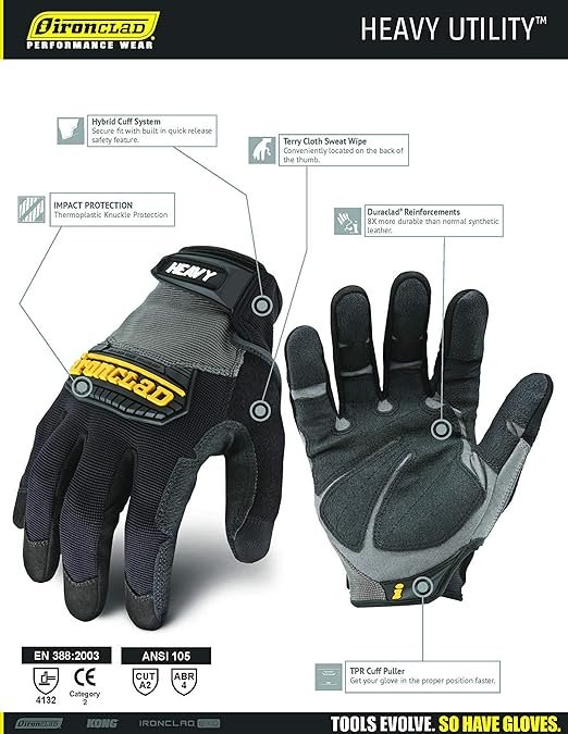 3 IronGrip Heavy Duty Gloves IG-04-L, Large