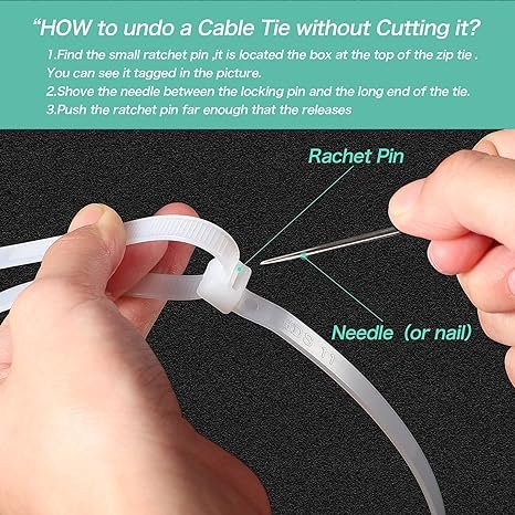 3 50 Pack of Durable Cable Bundling Ties - Industrial-Grade Zip Fasteners Ideal for Securing Awning, Binding Branches, and Fixing Water Pipes. White, 24 inches x 7.9 mm.