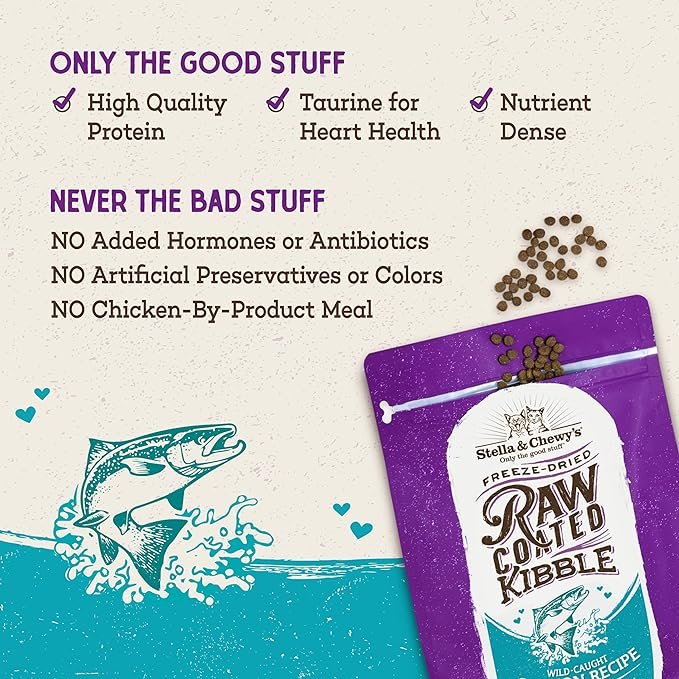 2 Stella & Chewy's Raw Coated Premium Kibble Cat Food – Grain Free, Protein Rich Meals – Wild Caught Salmon Recipe – 2.5 lb. Bag
