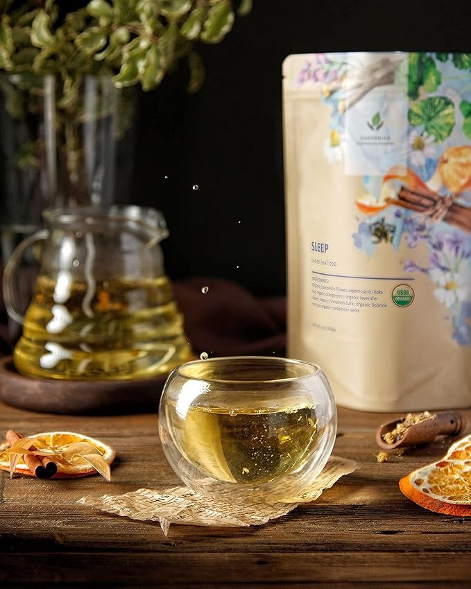 2 Gardenika Organic Sleep Loose Leaf Tea with Chamomile and Lavender Flowers, Herbal, Caffeine Free, KSA Kosher, Ayurvedic Blend - 4 oz (1 Pack)
