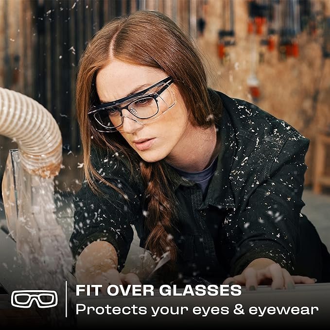 1 Over-Prescription Safety Glasses with Wraparound Lenses - Protective Eyewear for Lab, Traveling, with Anti-Scratch Coating and UV400 Protection. ANSI Z87 & OSHA Certified. Available in Black & Orange Frames.