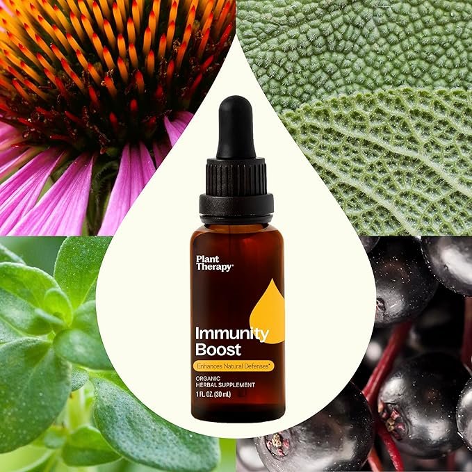 3 Plant Therapy Organic Immunity Boost Tincture 30 mL (1 oz) with Ehcinacea, Elderberry & Lemon Balm Extract, Supports a Healthy Immune System, Natural Defense Against Seasonal Threats