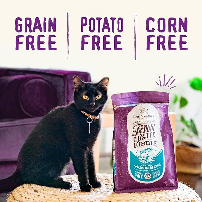 4 Stella & Chewy's Raw Coated Premium Kibble Cat Food – Grain Free, Protein Rich Meals – Wild Caught Salmon Recipe – 2.5 lb. Bag