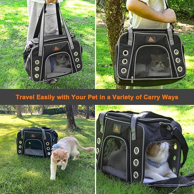 4 Lifeand Cat Carrier for Large and Medium Cats Under 18lb, Collapsible Soft Sided Pet Carrier, Dog Carrier, Airline Approved for Cats, Small Dogs, Kitten, Pet Privacy Protection Travel Carrier