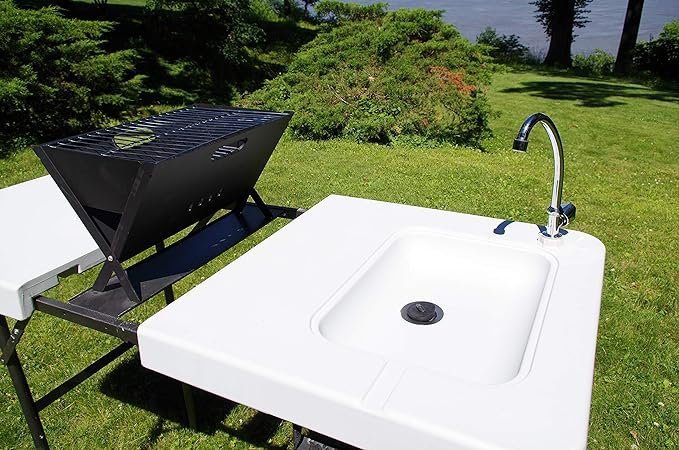 1 Granite Foldable Outdoor Table with Built-in Grill and Sink - Spacious and Handy