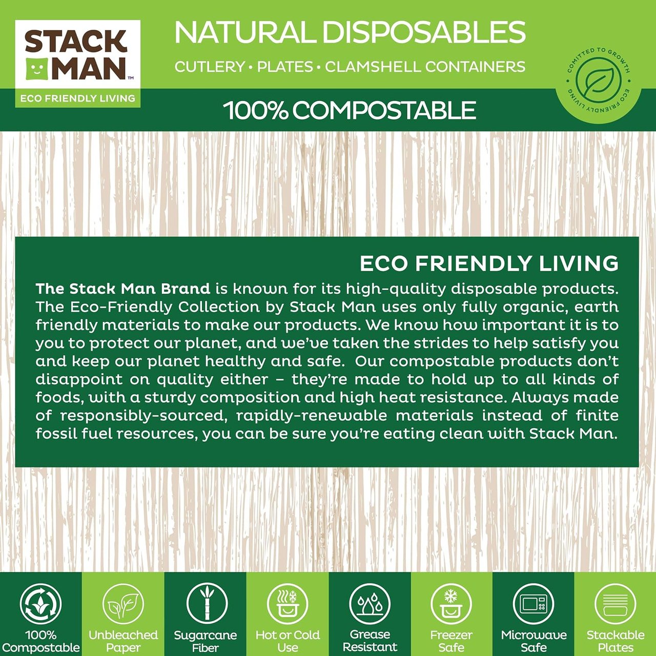 5 100% Compostable 9 Inch Paper Plates [125-Pack] Heavy-Duty Plate, Natural Disposable Bagasse Plate, Eco-Friendly Made of Sugarcane Fibers - Natural Unbleached Brown 9" Biodegradable Plate by Stack Man