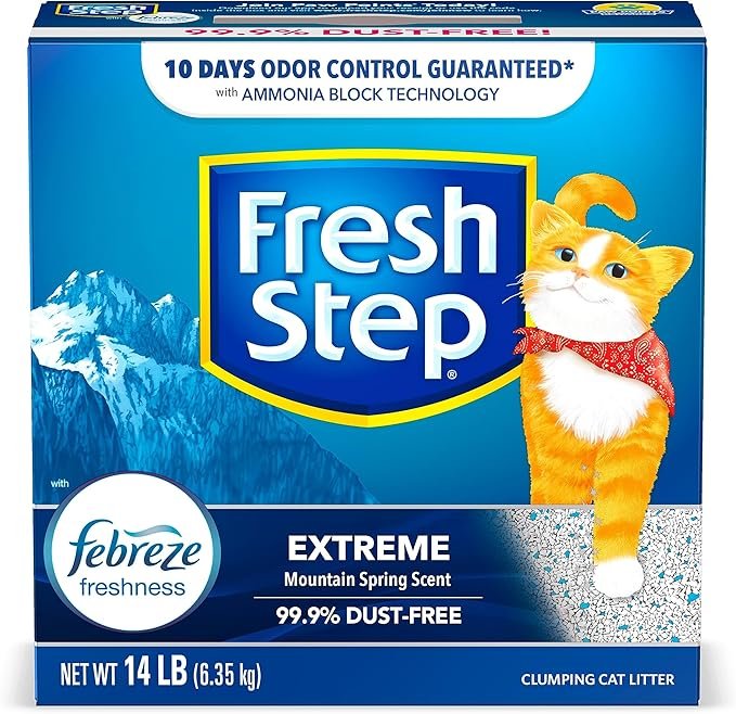 2 Fresh Step Clumping Cat Litter, Extreme, Long Lasting Odor Control Kitty Litter with Activated Charcoal, Low Dust Formula, 14 lb