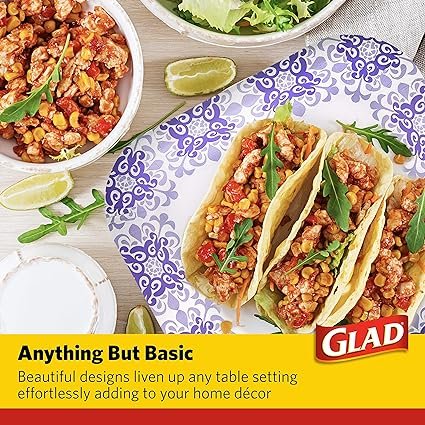 3 Glad Square Disposable Paper Plates for All Occasions | Soak Proof, Cut Proof, Microwaveable Heavy Duty Disposable Plates | 8.5" Diameter, 50 Count Bulk Paper Plates,Purple
