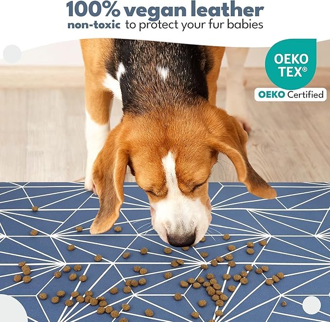 2 NALALAS Dog and Cat Mat for Dish, Food, Water Bowls | Stainproof, Washable & 100% Waterproof, Anti Slip, Non-Slip Food Placemat for Pets | Vegan Leather & Non Toxic | Easy to Clean | Size 16.5" x 28"