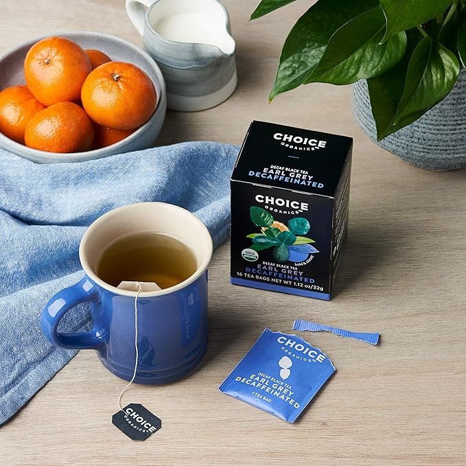 2 Choice Organics - Organic Decaffeinated Earl Grey Tea (1 Pack) - With Bergamot - Fair Trade - Compostable - 16 Organic Black Tea Bags