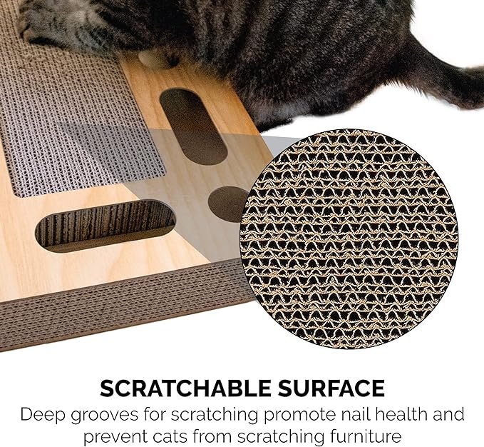 2 Furhaven Scratching Pad Ball Track Cat Toy w/ Catnip for Indoor Cats - Archway Busy Box Scratcher - Tan, One Size