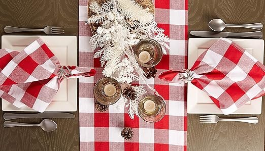 2 DII Buffalo Check Collection, Classic Farmhouse Table Runner, 14x72, Red & White