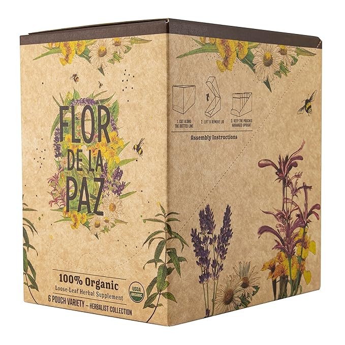1 FLOR DE LA PAZ- ORGANIC TEA BOX WITH 6 VARIETIES, SELECTION OF 100% ORGANIC INFUSIONS IN LOOSE LEAF | 162 GRAMS (5.71oz)