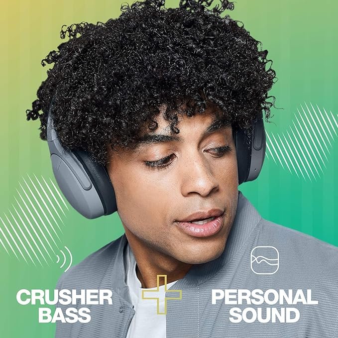 3 Skullcandy Crusher Evo Over-Ear Wireless Headphones with Sensory Bass, 40 Hr Battery, Microphone, Works with iPhone Android and Bluetooth Devices - Grey