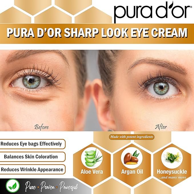 2 PURA D'OR Sharp Look Eye Cream (1.7oz) Youth-Enhancing Eye Cream For Firm Lift and Reduced Appearance of Wrinkles and Fine Lines, Puffiness and Under Eye Bags With 24K Gold