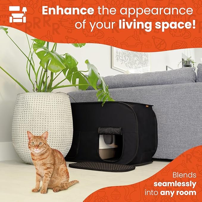 3 Cat Litter Box Enclosure, Discreet and Hidden Litter Box, Kitty Litter Trap Design with Easy-Clean Feature, Scoop and Deodorizer Storage Pockets, Lightweight and Waterproof