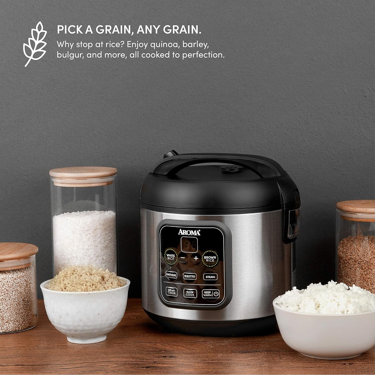 5 Aroma Housewares ARC-994SB Rice & Grain Cooker Slow Cook, Steam, Oatmeal, Risotto, 8-cup cooked/4-cup uncooked/2Qt, Stainless Steel