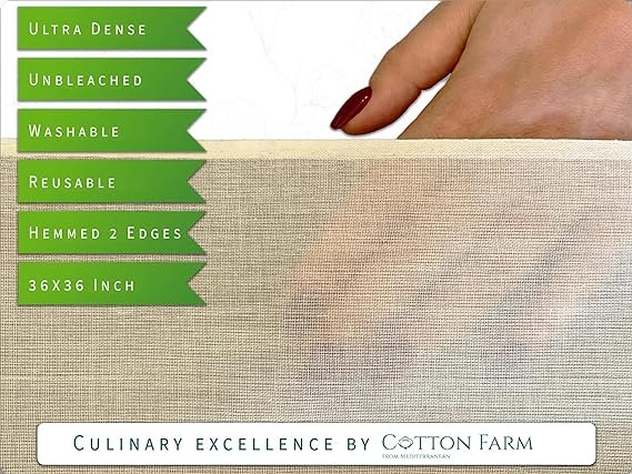 1 Premium 100% Cotton Farm Grade Cheese Cloths - Precise Straining Tool; 9 Sq Ft (1x1 yard); Unbleached Reusable Cheesecloth; Hemmed 2 Edges for Durability; Ultra-Fine Butter Muslin