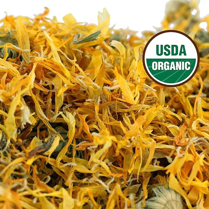 3 Calendula Tea 1LB (16Oz) 100% CERTIFIED Organic Whole Flower Calendula Herbal Tea (Calendula Officinalis), Caffeine Free in 1 lbs. Bulk Resealable Kraft BPA free Bags from U.S. Wellness