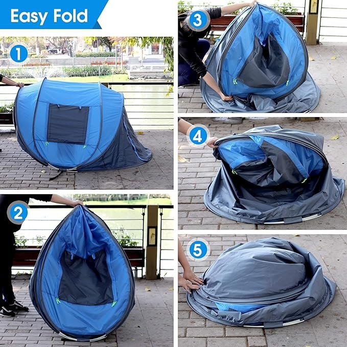 1 4 Person Easy Pop Up Tent Waterproof Automatic Setup 2 Doors-Instant Family Tents for Camping Hiking & Traveling