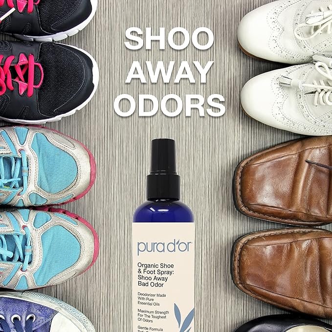 5 PURA D'OR Organic Shoe & Foot Odor Eliminator Spray (8oz) Deodorizes & Removes Bad Smells with Eucalyptus, Peppermint, Tea Tree, Lemongrass Essential Oil, Maximum Strength (Packaging may vary)