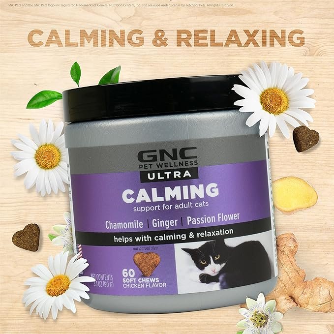 1 GNC Pets Ultra Calming Soft Chews, Cats, Chicken Flavor. 60-ct in an 8-oz Canister | Calming Cat Supplements in Chicken Flavor | Vitamin Supplement for Cats with Anxiety