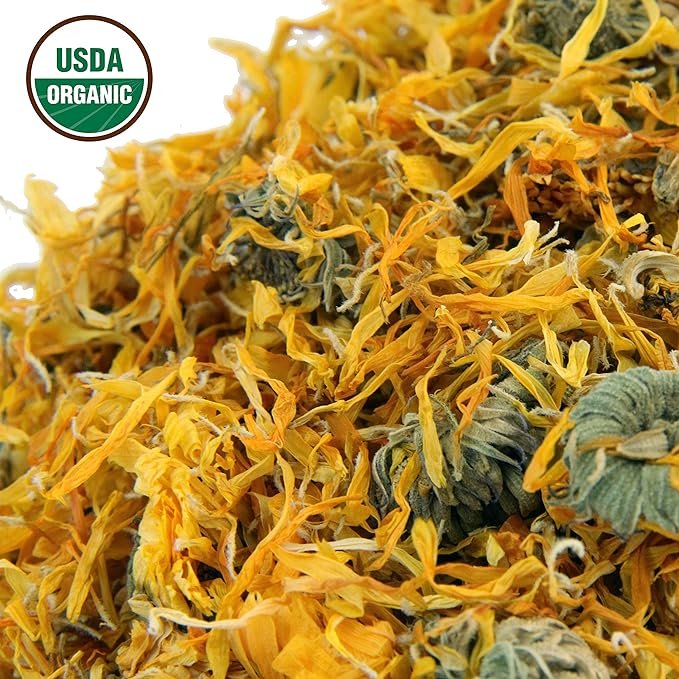 6 Calendula Tea 1LB (16Oz) 100% CERTIFIED Organic Whole Flower Calendula Herbal Tea (Calendula Officinalis), Caffeine Free in 1 lbs. Bulk Resealable Kraft BPA free Bags from U.S. Wellness