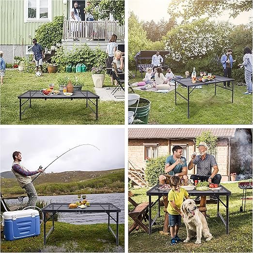 1 Nice C BBQ Table, Picnic Tables, Camping Table, Table Pliante Camping, Grill Table Height Adjustable Mesh Bag Lightweight, Carry Handle for Beach, Indoor (47.3” x 23.7“ x 14.7”/24.2“ Black)