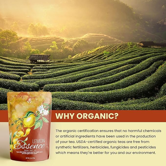 3 Gardenika Organic Green Rooibos Black Loose Leaf Tea with Lemon Peel and Lemon Myrtle – Kosher, No Natural or Artificial Flavors - 4 oz