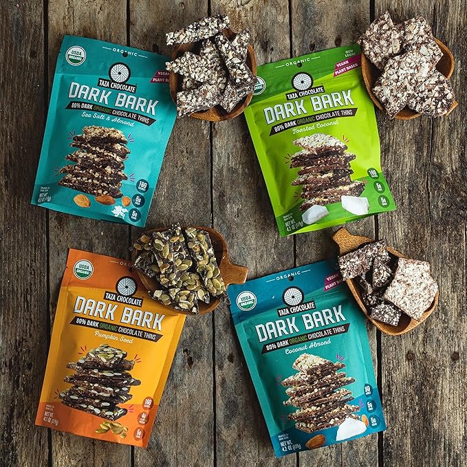 1 Taza Chocolate Organic Stone Ground 80% Dark Bark Snacking Thins, Toasted Coconut, 4.2 Ounce (Pack of 4)