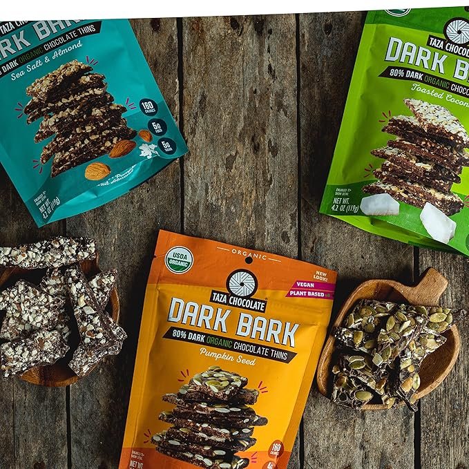 1 Taza Chocolate Organic Stone Ground 80% Dark Bark Snacking Thins, Pumpkin Seed, 4.2 Ounce (Pack of 4)