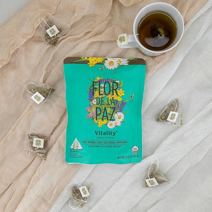 5 FLOR DE LA PAZ- ORGANIC TEA BOX WITH 6 VARIETIES, SELECTION OF 100% ORGANIC INFUSIONS IN SACHETS | 20 UNITS | 144 GRAMS (5.1oz)