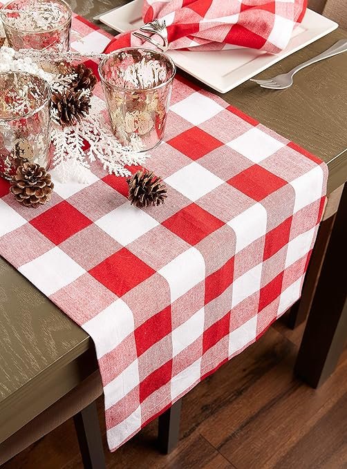 3 DII Buffalo Check Collection, Classic Farmhouse Table Runner, 14x72, Red & White