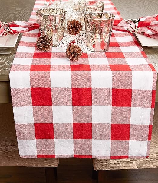 4 DII Buffalo Check Collection, Classic Farmhouse Table Runner, 14x72, Red & White