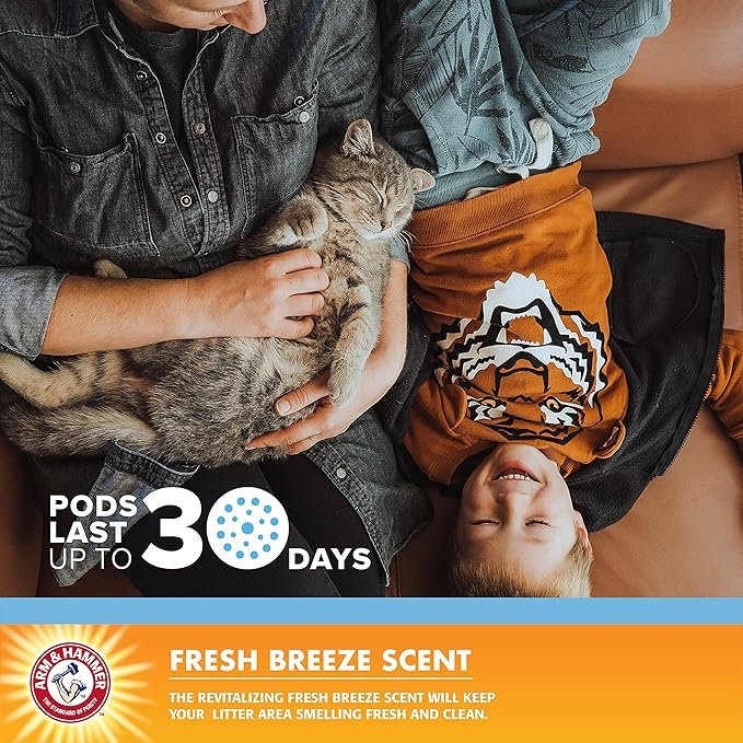 1 Arm & Hammer Pets Cat Litter Box Deodorizing Pods 2 pods, Fresh Breeze Scent | 2 Cat Litter Box Deodorizer from Arm and Hammer | Combats Cat Odors | 2 Adhesive Devices