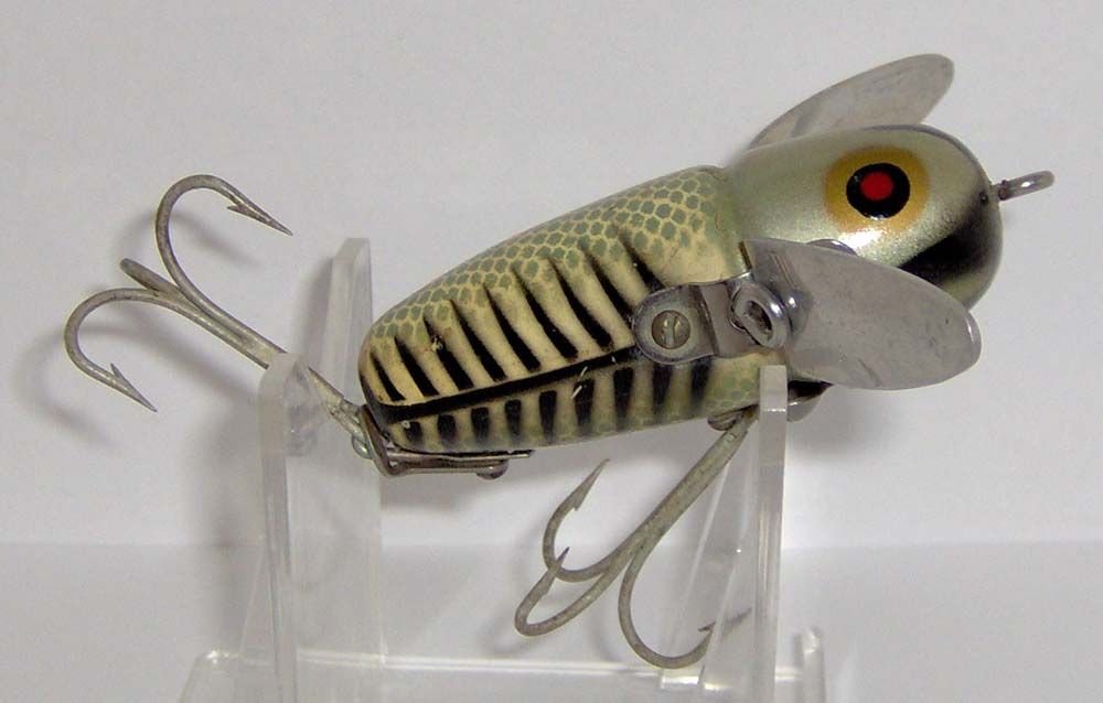 VINTAGE HEDDON CRAZY CRAWLER WOOD LURE in SILVER SHORE MINNOW  old wood  lure
