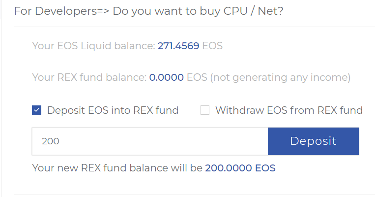 stake eos article Step 4- Deposit into EOS snippet